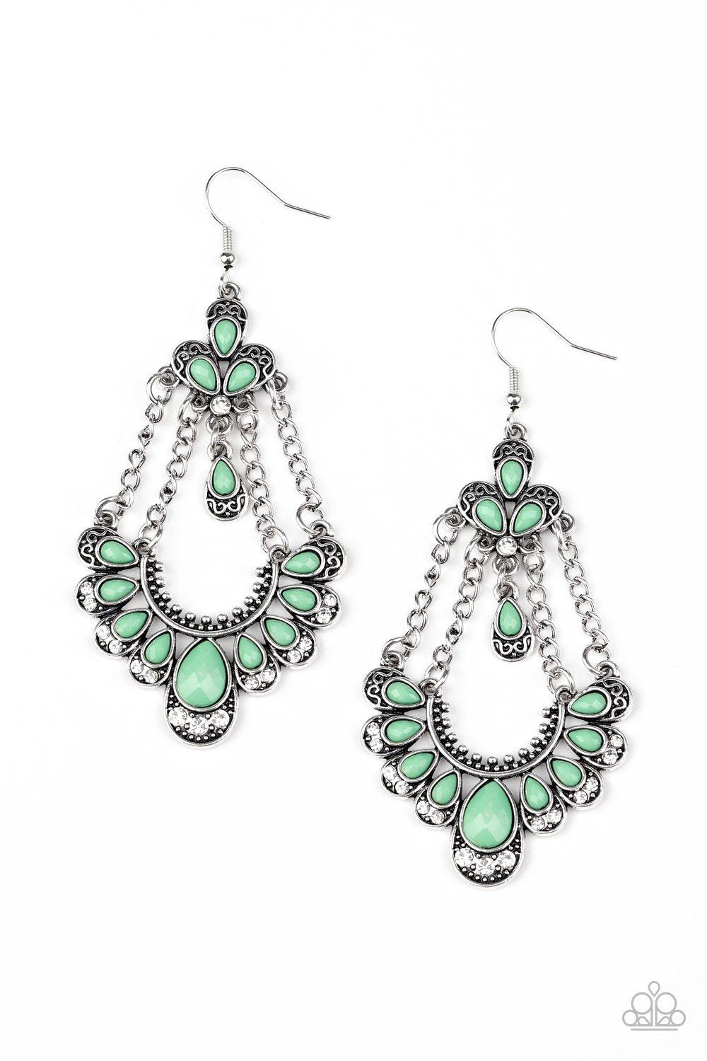 Unique Chic Green Earrings - Paparazzi Accessories- on model - CarasShop.com - Paparazzi Jewelry by Cara Jewels