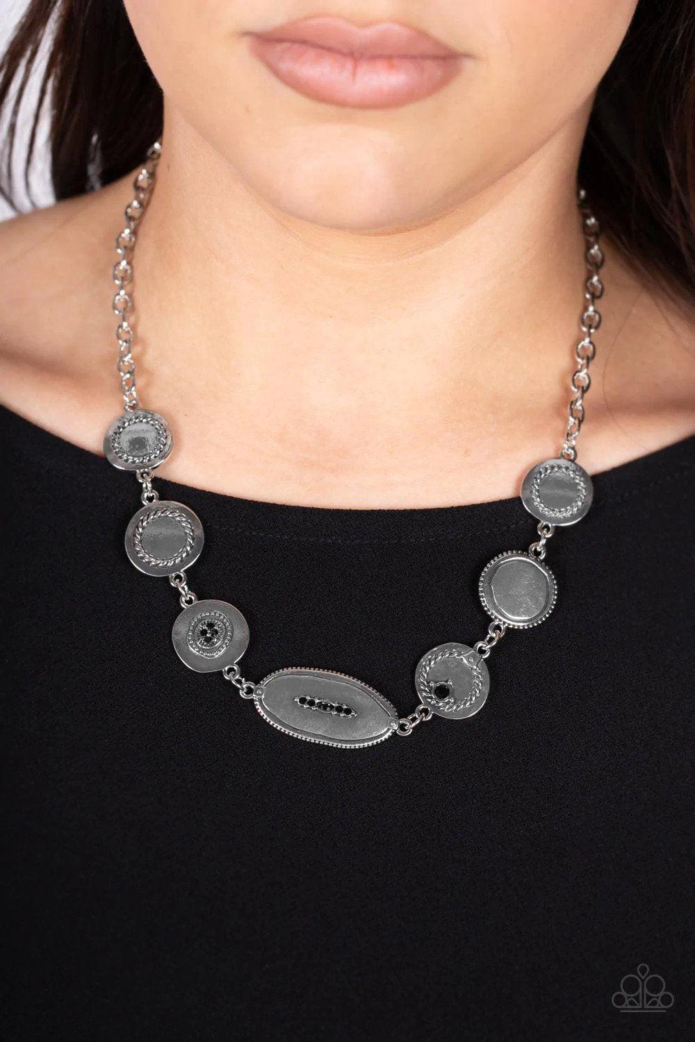 Uniquely Unconventional Black and Silver Necklace - Paparazzi Accessories- on model - CarasShop.com - Paparazzi Jewelry by Cara Jewels