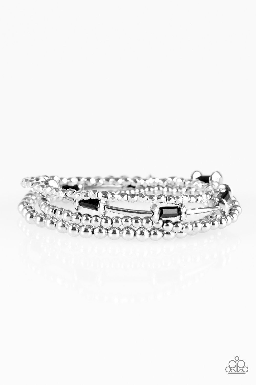 Uniquely Upscale Silver and Black Bracelet Set - Paparazzi Accessories- on model - CarasShop.com - Paparazzi Jewelry by Cara Jewels