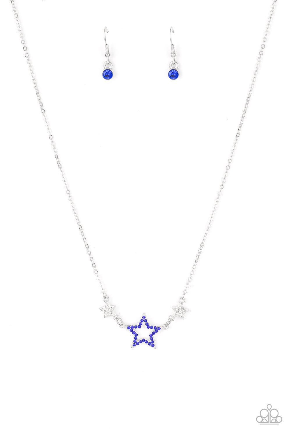 United We Sparkle Blue Rhinestone Star Necklace - Paparazzi Accessories- lightbox - CarasShop.com - Paparazzi Jewelry by Cara Jewels