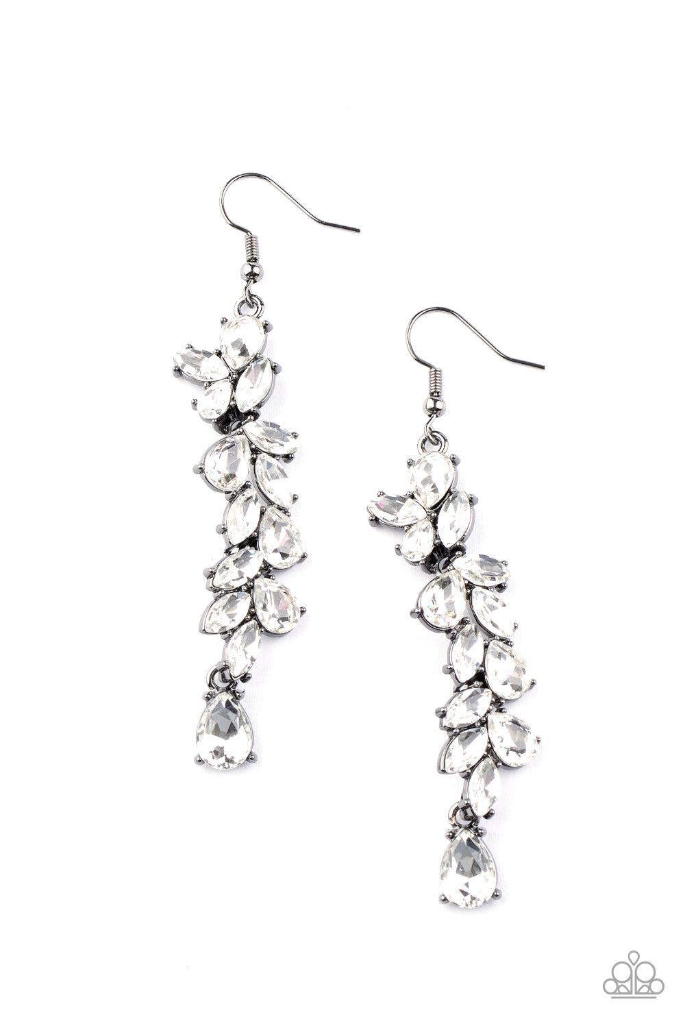 Unlimited Luster Gunmetal Black & White Rhinestone Earrings - Paparazzi Accessories- lightbox - CarasShop.com - Paparazzi Jewelry by Cara Jewels
