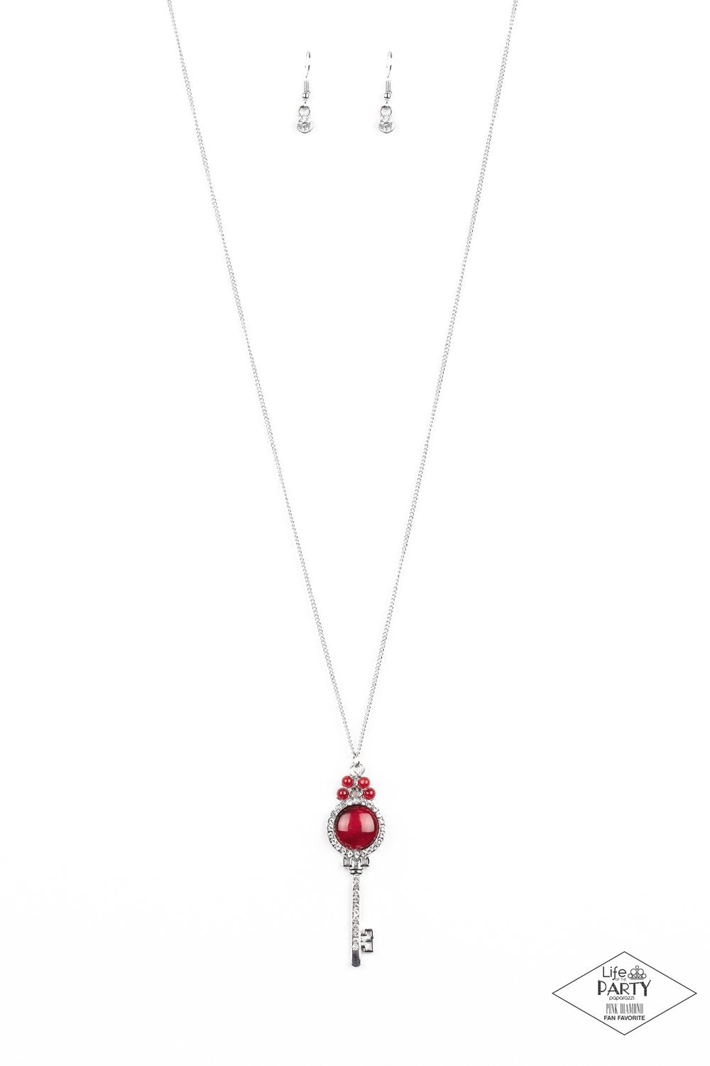 Unlock Every Door Red Cat's Eye Stone Key Necklace - Paparazzi Accessories- lightbox - CarasShop.com - Paparazzi Jewelry by Cara Jewels