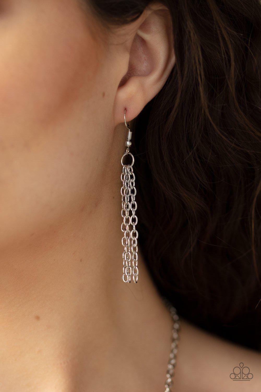 Unlock My Heart Silver Key Necklace - Paparazzi Accessories- on model - CarasShop.com - Paparazzi Jewelry by Cara Jewels