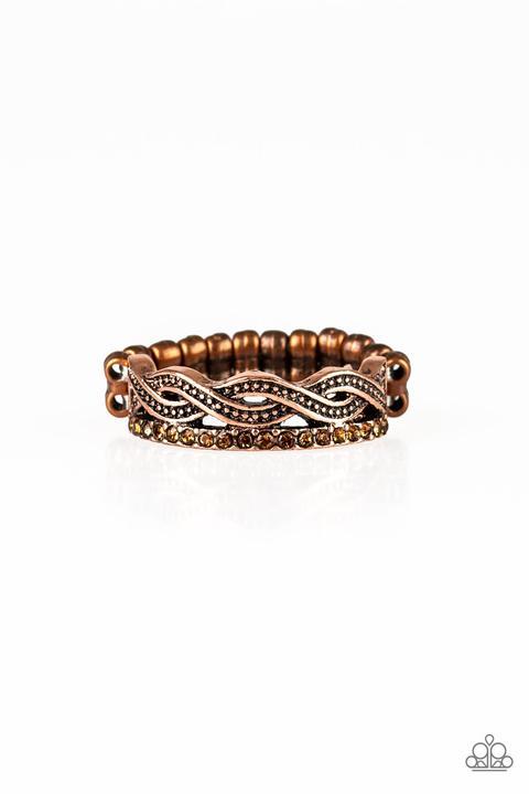 Unstoppable Shine Copper Ring - Paparazzi Accessories- on model - CarasShop.com - Paparazzi Jewelry by Cara Jewels