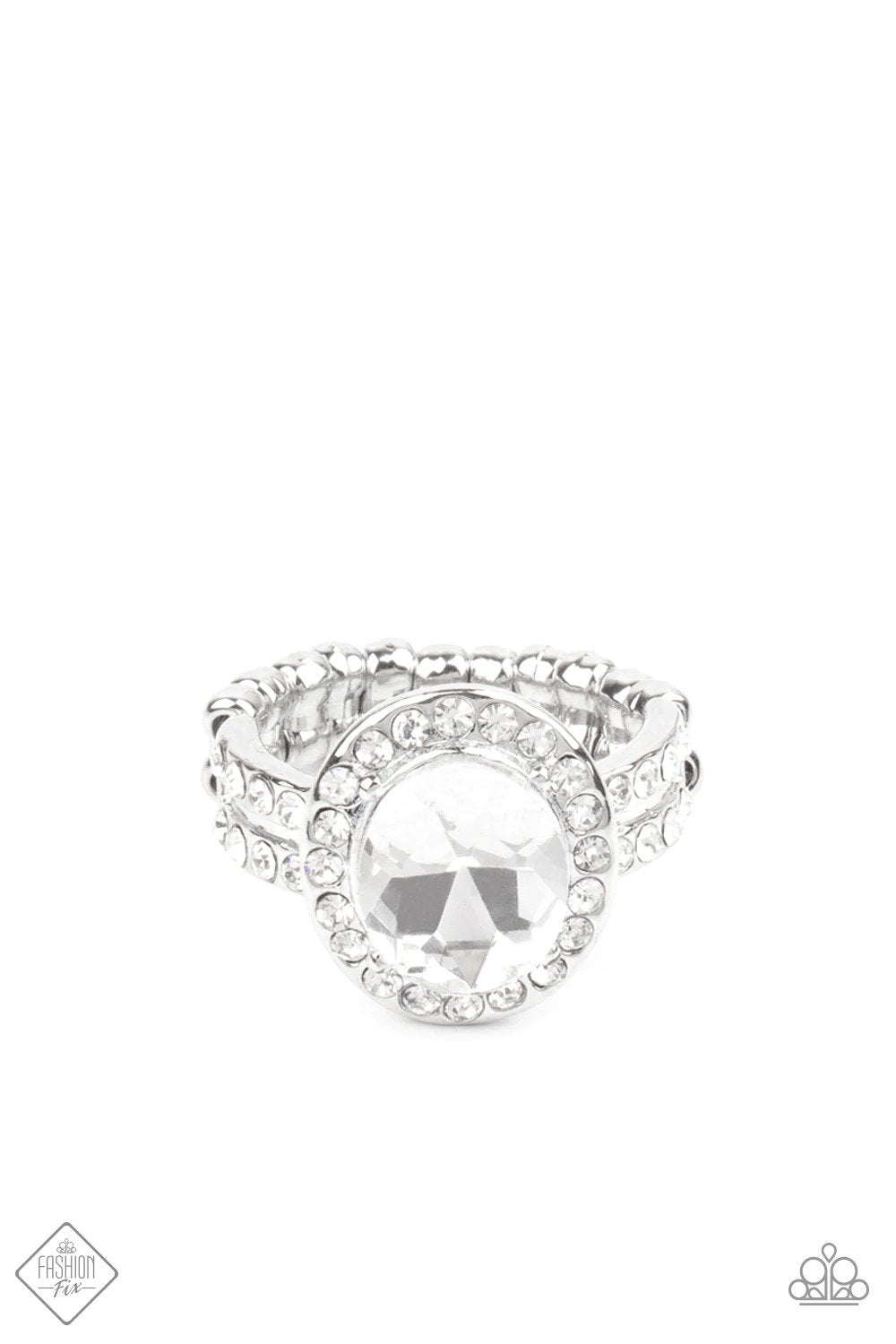 Unstoppable Sparkle White Ring - Paparazzi Accessories- lightbox - CarasShop.com - Paparazzi Jewelry by Cara Jewels