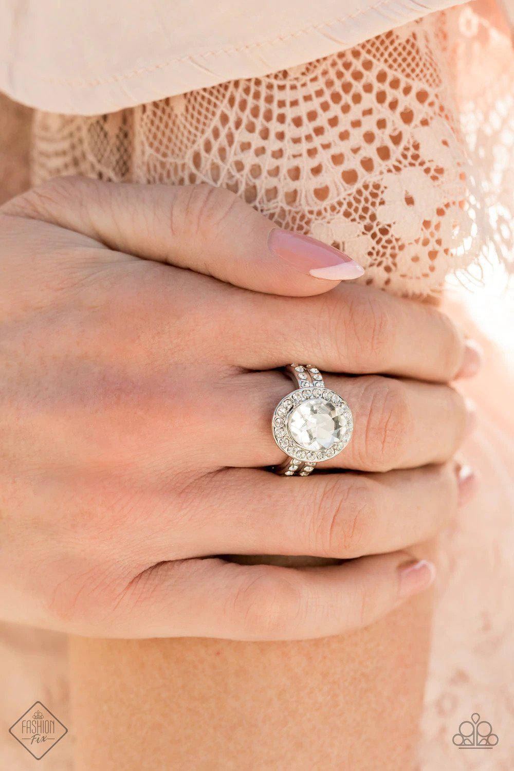 Unstoppable Sparkle White Ring - Paparazzi Accessories- on model - CarasShop.com - Paparazzi Jewelry by Cara Jewels