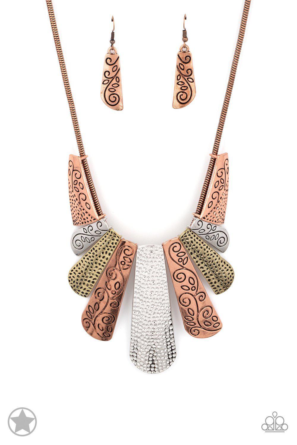 Untamed Silver Copper and Brass Statement Necklace - Paparazzi Accessories- lightbox - CarasShop.com - Paparazzi Jewelry by Cara Jewels