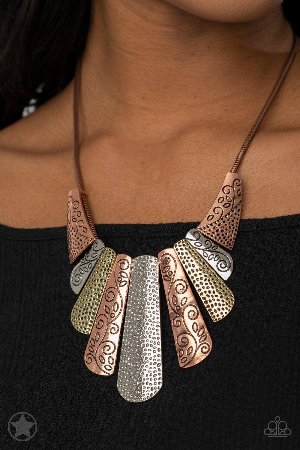 Untamed Silver Copper and Brass Statement Necklace - Paparazzi Accessories- lightbox - CarasShop.com - Paparazzi Jewelry by Cara Jewels
