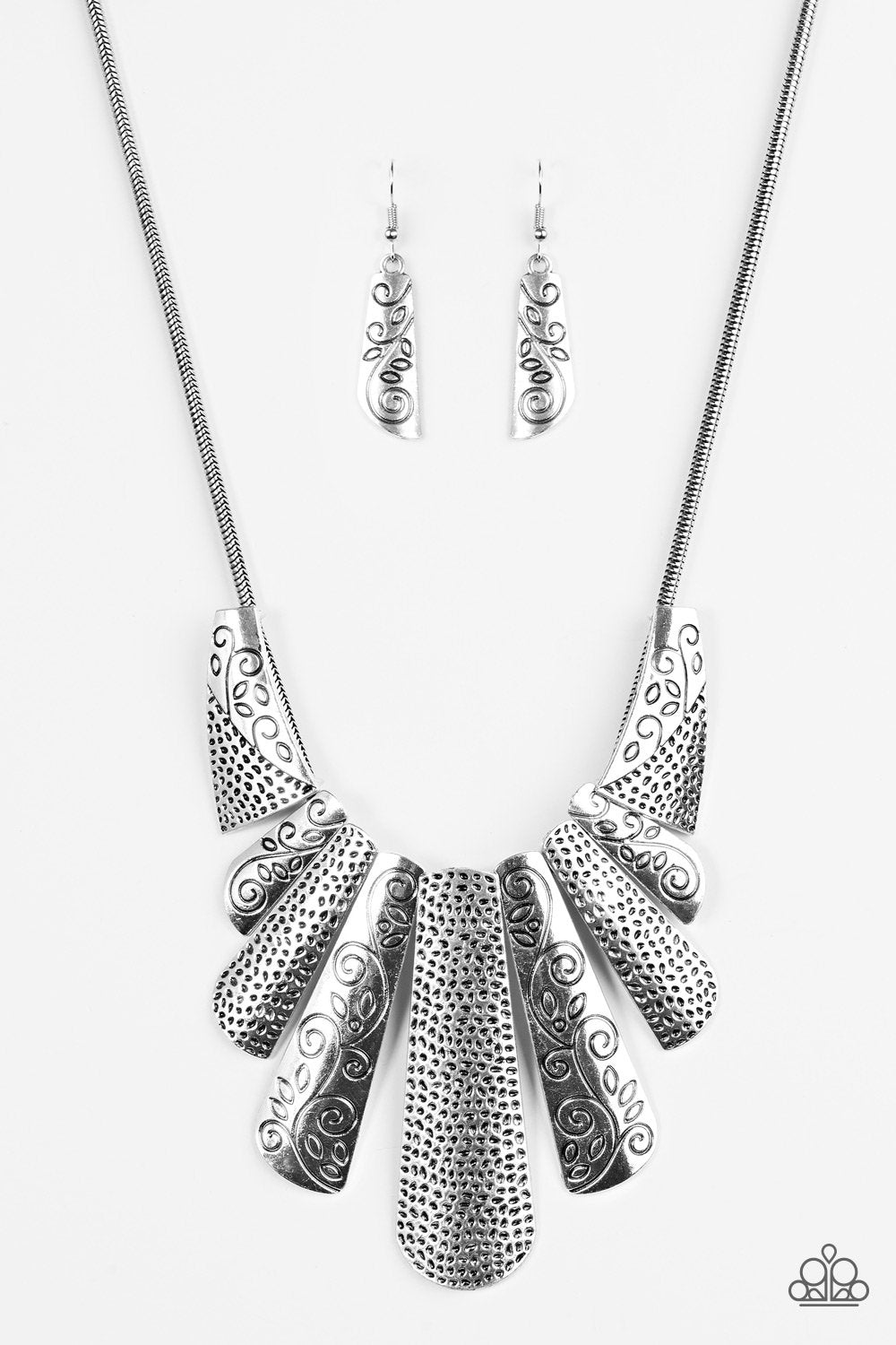 Untamed Silver Statement Necklace - Paparazzi Accessories - free matching earrings -CarasShop.com - Paparazzi Jewelry by Cara Jewels