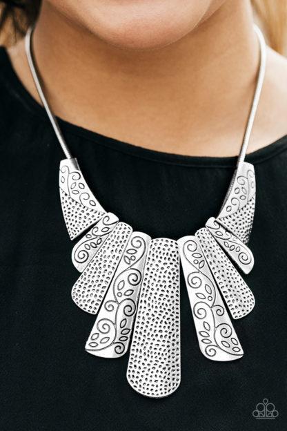 Untamed Silver Statement Necklace - Paparazzi Accessories- lightbox - CarasShop.com - Paparazzi Jewelry by Cara Jewels
