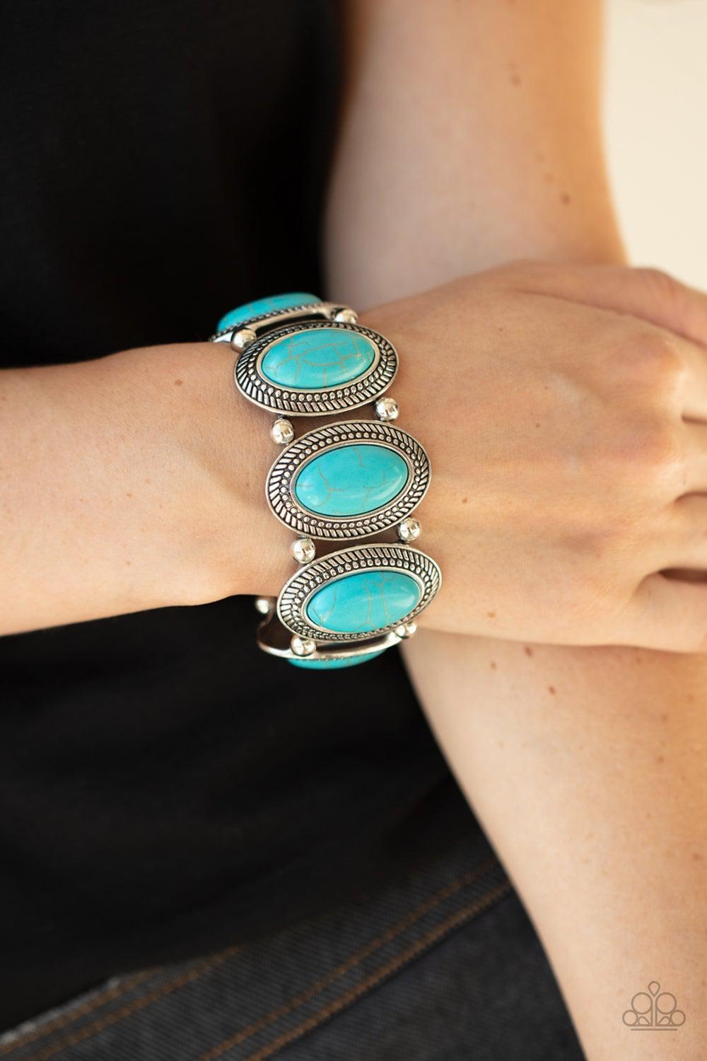 Until The Cows Come HOMESTEAD Turquoise Blue Stone Bracelet - Paparazzi Accessories- on model - CarasShop.com - Paparazzi Jewelry by Cara Jewels
