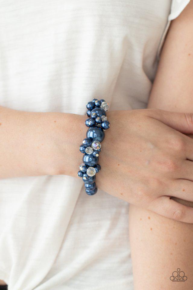 Upcycled Upscale Blue Pearl Bracelet - Paparazzi Accessories- on model - CarasShop.com - Paparazzi Jewelry by Cara Jewels