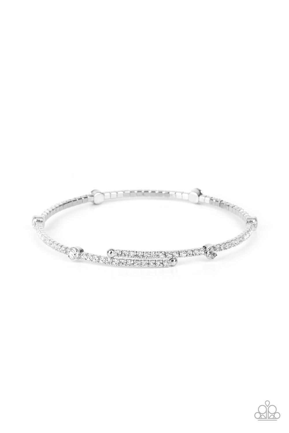 Upgraded Glamour White Rhinestone Coil Bangle Bracelet - Paparazzi Accessories- lightbox - CarasShop.com - Paparazzi Jewelry by Cara Jewels