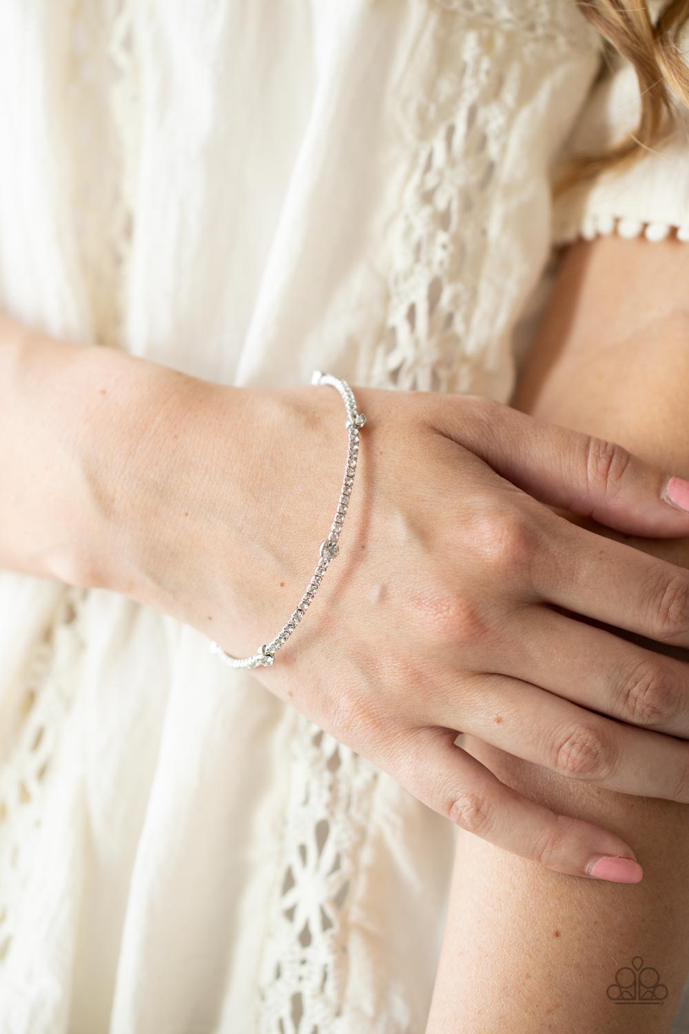 Upgraded Glamour White Rhinestone Coil Bangle Bracelet - Paparazzi Accessories- lightbox - CarasShop.com - Paparazzi Jewelry by Cara Jewels