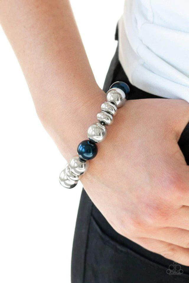 Upper Manhattan Blue Bracelet - Paparazzi Accessories- on model - CarasShop.com - Paparazzi Jewelry by Cara Jewels