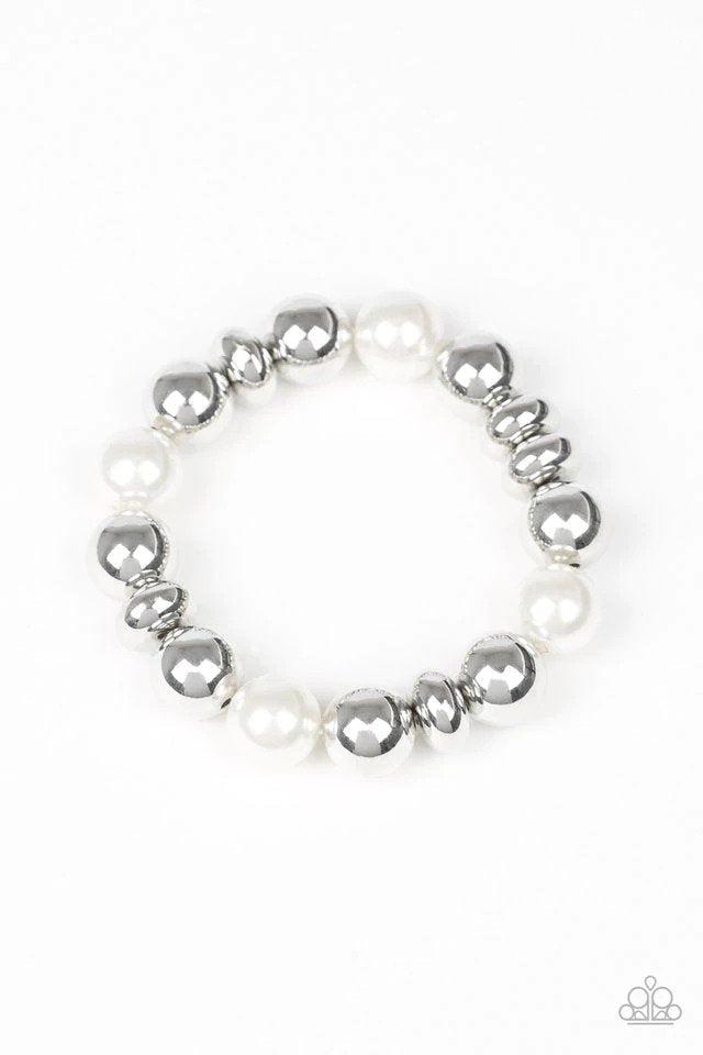 Upper Manhattan White Bracelet - Paparazzi Accessories- lightbox - CarasShop.com - Paparazzi Jewelry by Cara Jewels