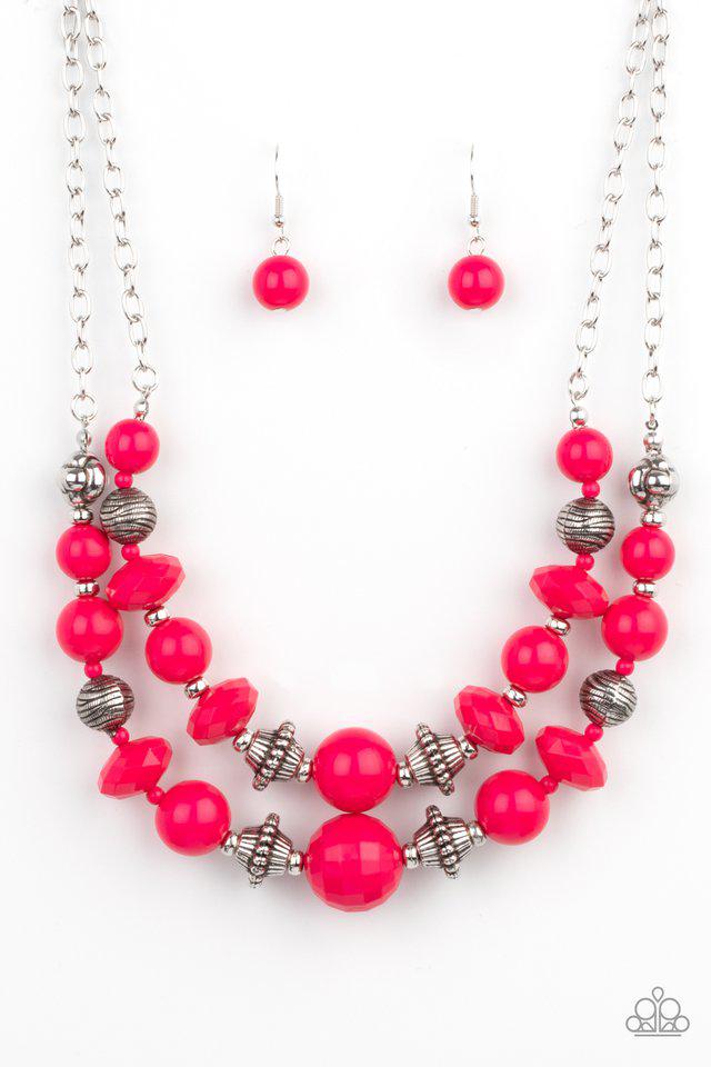 Upscale Chic Pink & Silver Necklace - Paparazzi Accessories- lightbox - CarasShop.com - Paparazzi Jewelry by Cara Jewels