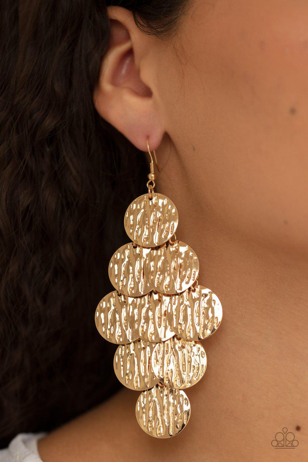 Uptown Edge Gold Earrings - Paparazzi Accessories- lightbox - CarasShop.com - Paparazzi Jewelry by Cara Jewels