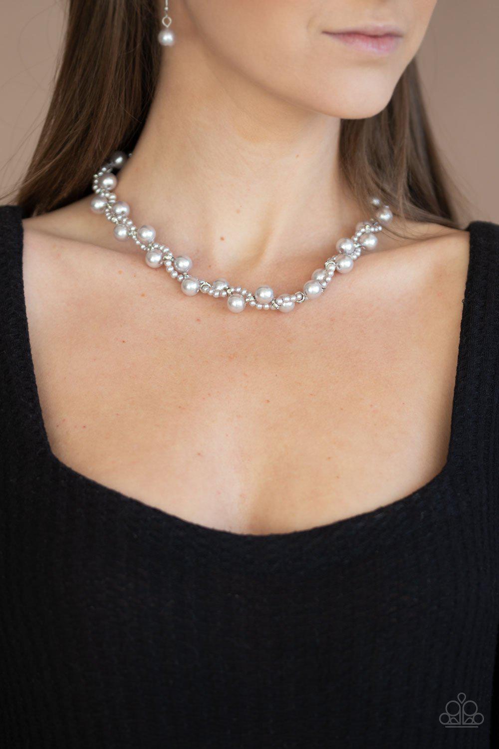 Uptown Opulence Silver Pearl Necklace - Paparazzi Accessories- lightbox - CarasShop.com - Paparazzi Jewelry by Cara Jewels