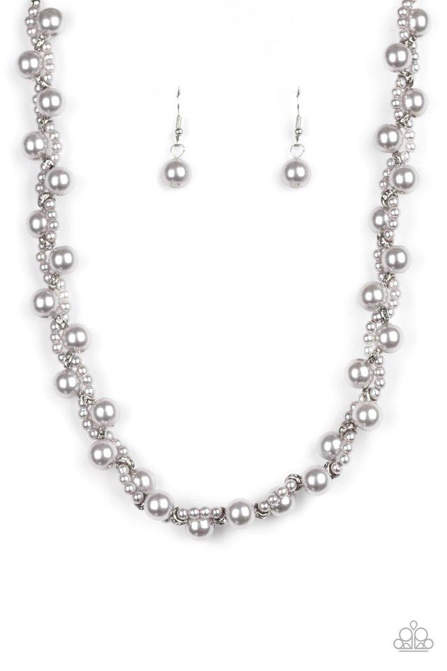 Uptown Opulence Silver Pearl Necklace - Paparazzi Accessories- on model - CarasShop.com - Paparazzi Jewelry by Cara Jewels