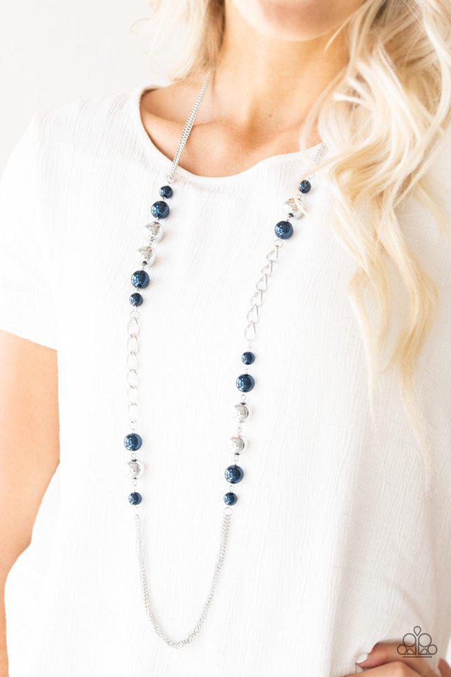 Uptown Talker Blue Necklace - Paparazzi Accessories- on model - CarasShop.com - Paparazzi Jewelry by Cara Jewels