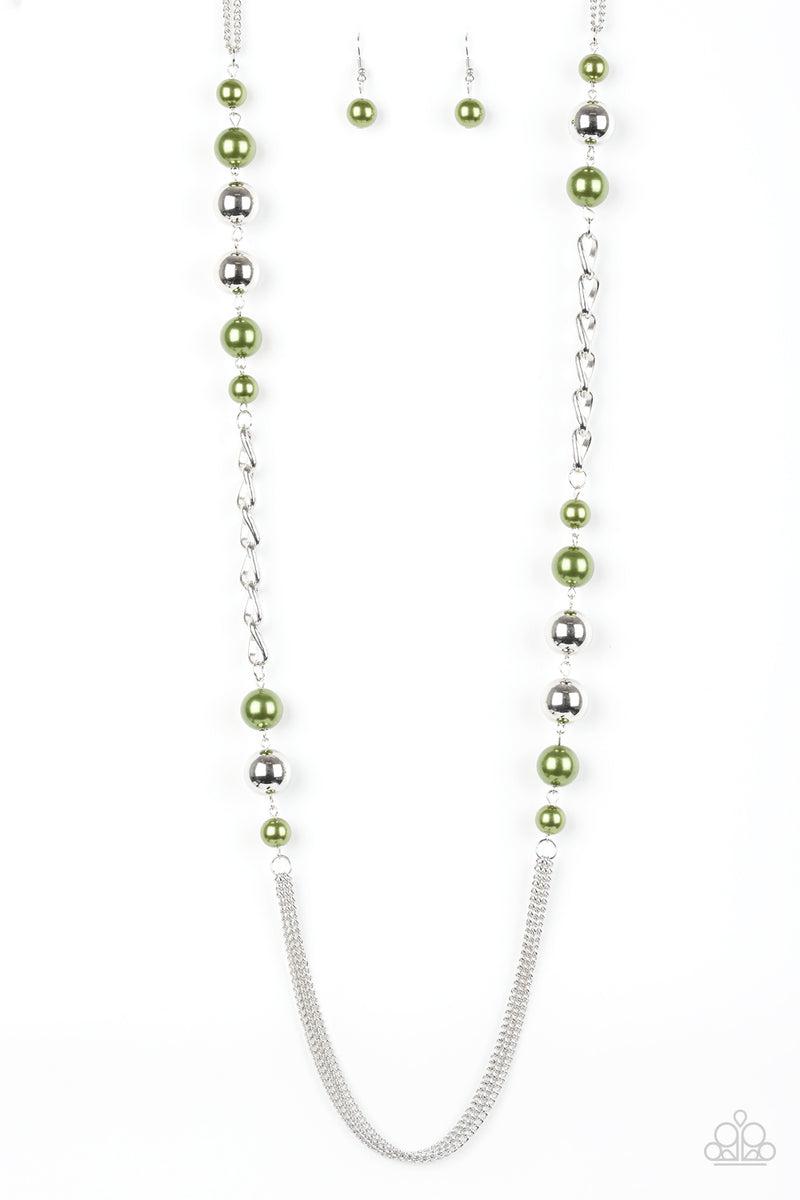 Uptown Talker Green & Silver Necklace - Paparazzi Accessories- lightbox - CarasShop.com - Paparazzi Jewelry by Cara Jewels