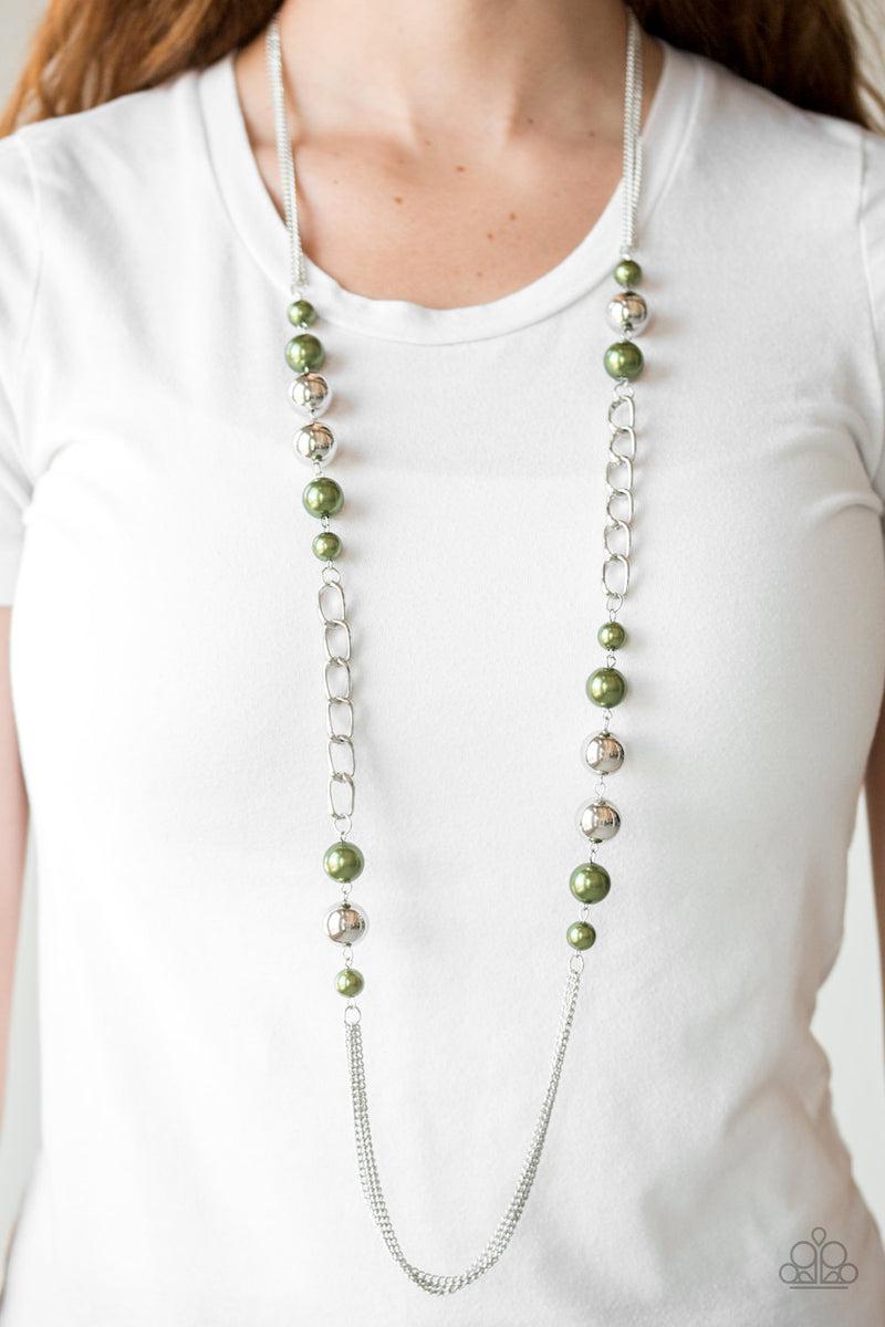 Uptown Talker Green & Silver Necklace - Paparazzi Accessories- on model - CarasShop.com - Paparazzi Jewelry by Cara Jewels