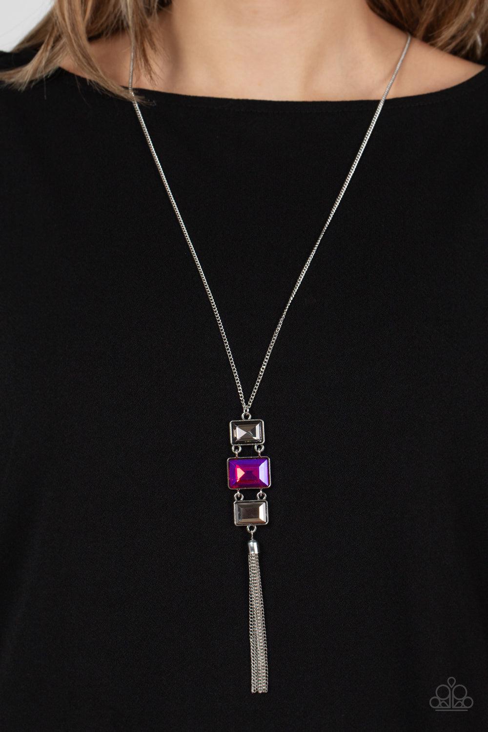 Uptown Totem Pink, Smoky and Hematite Necklace - Paparazzi Accessories- on model - CarasShop.com - Paparazzi Jewelry by Cara Jewels