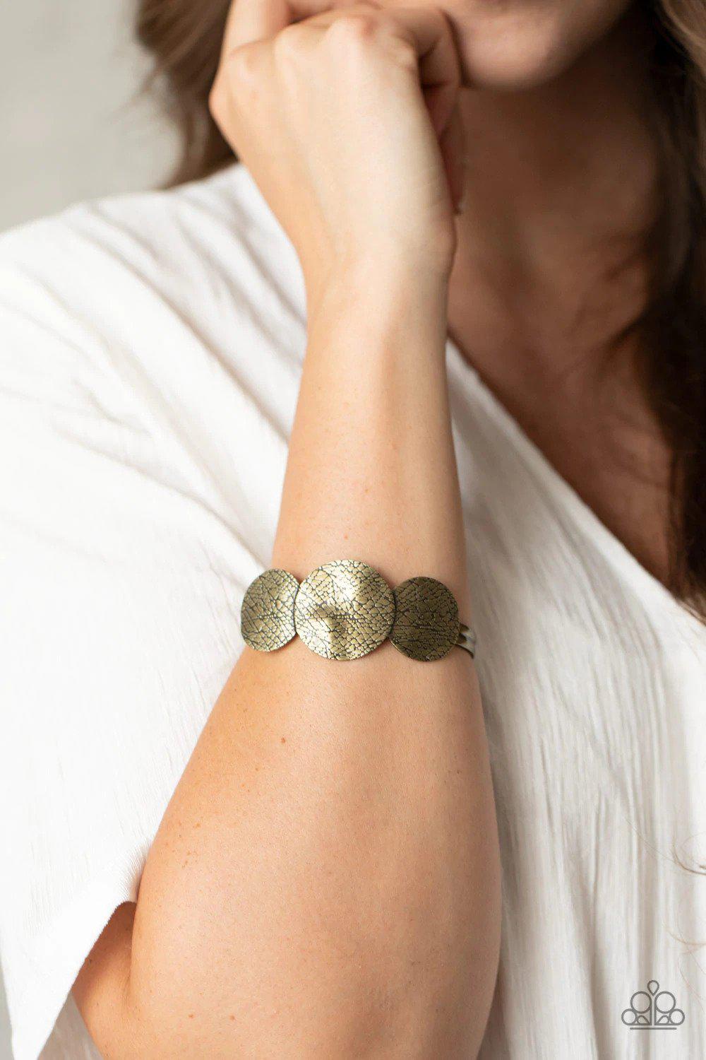 Urban Aftershock Brass Cuff Bracelet - Paparazzi Accessories- lightbox - CarasShop.com - Paparazzi Jewelry by Cara Jewels