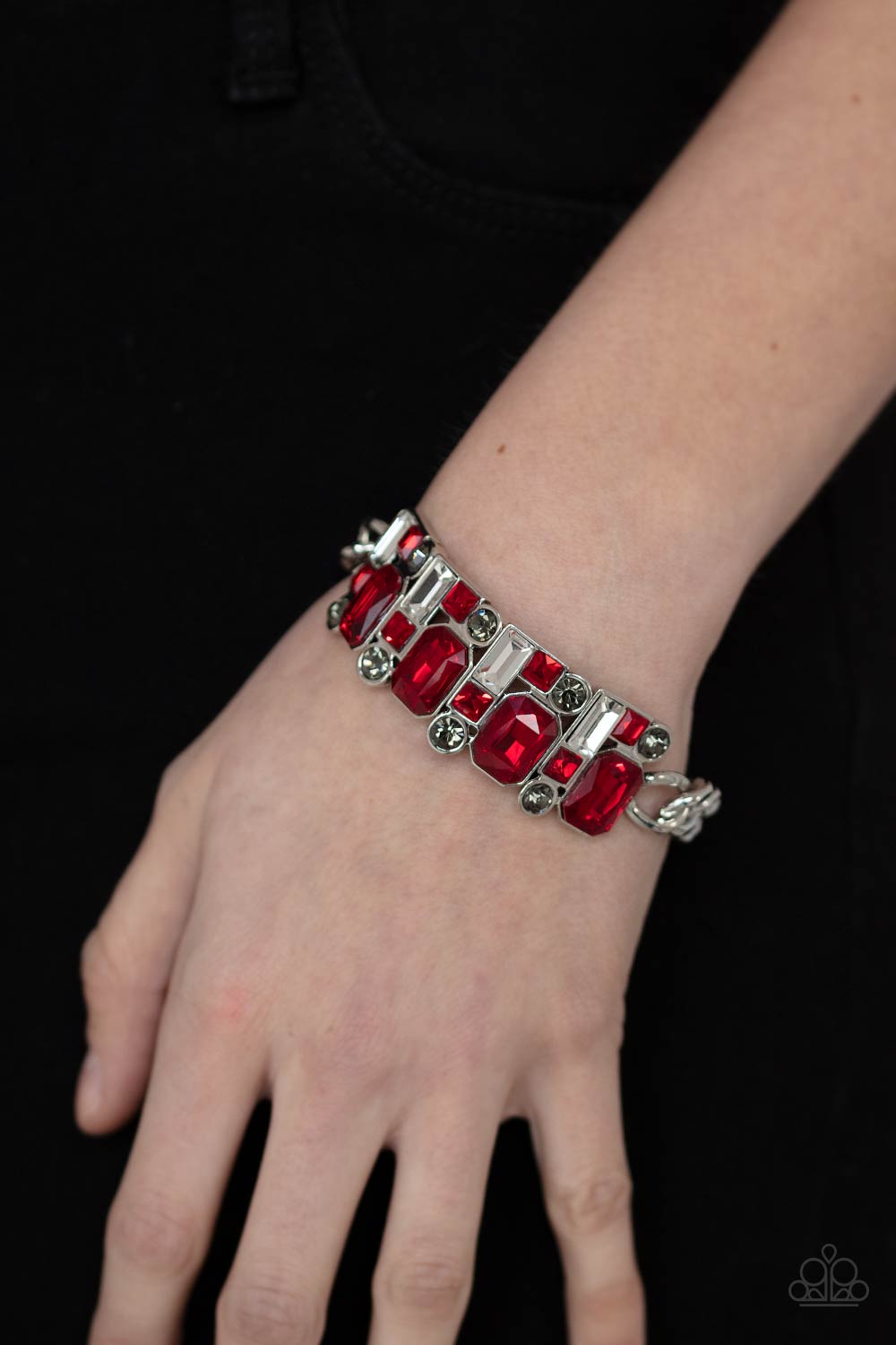Urban Crest Red, Smoky and White Rhinestone Bracelet - Paparazzi Accessories- lightbox - CarasShop.com - Paparazzi Jewelry by Cara Jewels