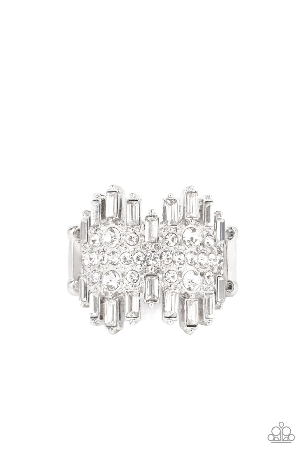 Urban Empire White Rhinestone Ring - Paparazzi Accessories- lightbox - CarasShop.com - Paparazzi Jewelry by Cara Jewels
