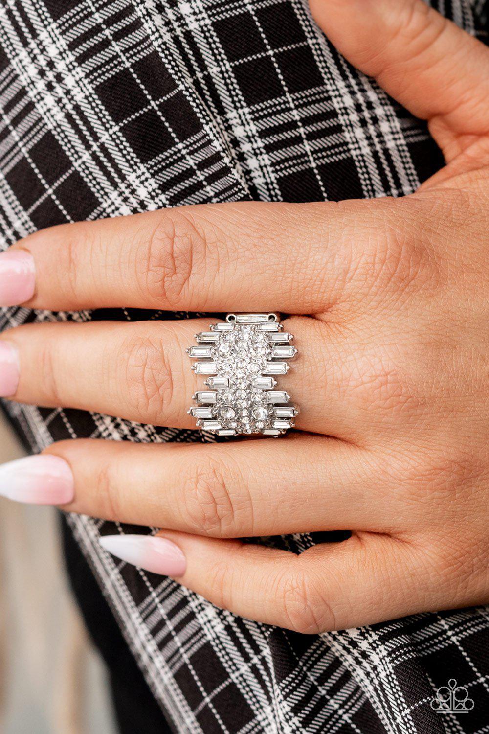 Urban Empire White Rhinestone Ring - Paparazzi Accessories- lightbox - CarasShop.com - Paparazzi Jewelry by Cara Jewels
