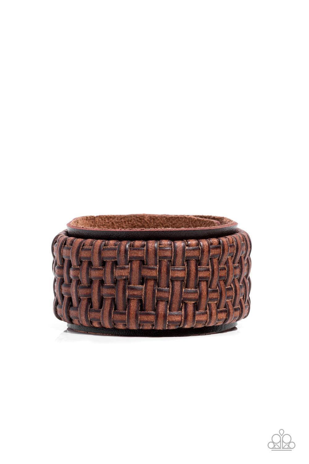 Urban Expansion Brown Leather Snap Bracelet - Paparazzi Accessories- lightbox - CarasShop.com - Paparazzi Jewelry by Cara Jewels