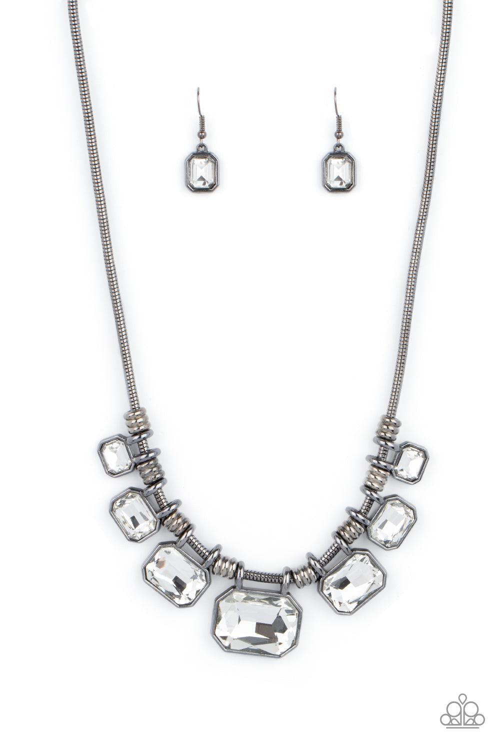 Urban Extravagance Gunmetal Black & White Gem Necklace - Paparazzi Accessories- lightbox - CarasShop.com - Paparazzi Jewelry by Cara Jewels