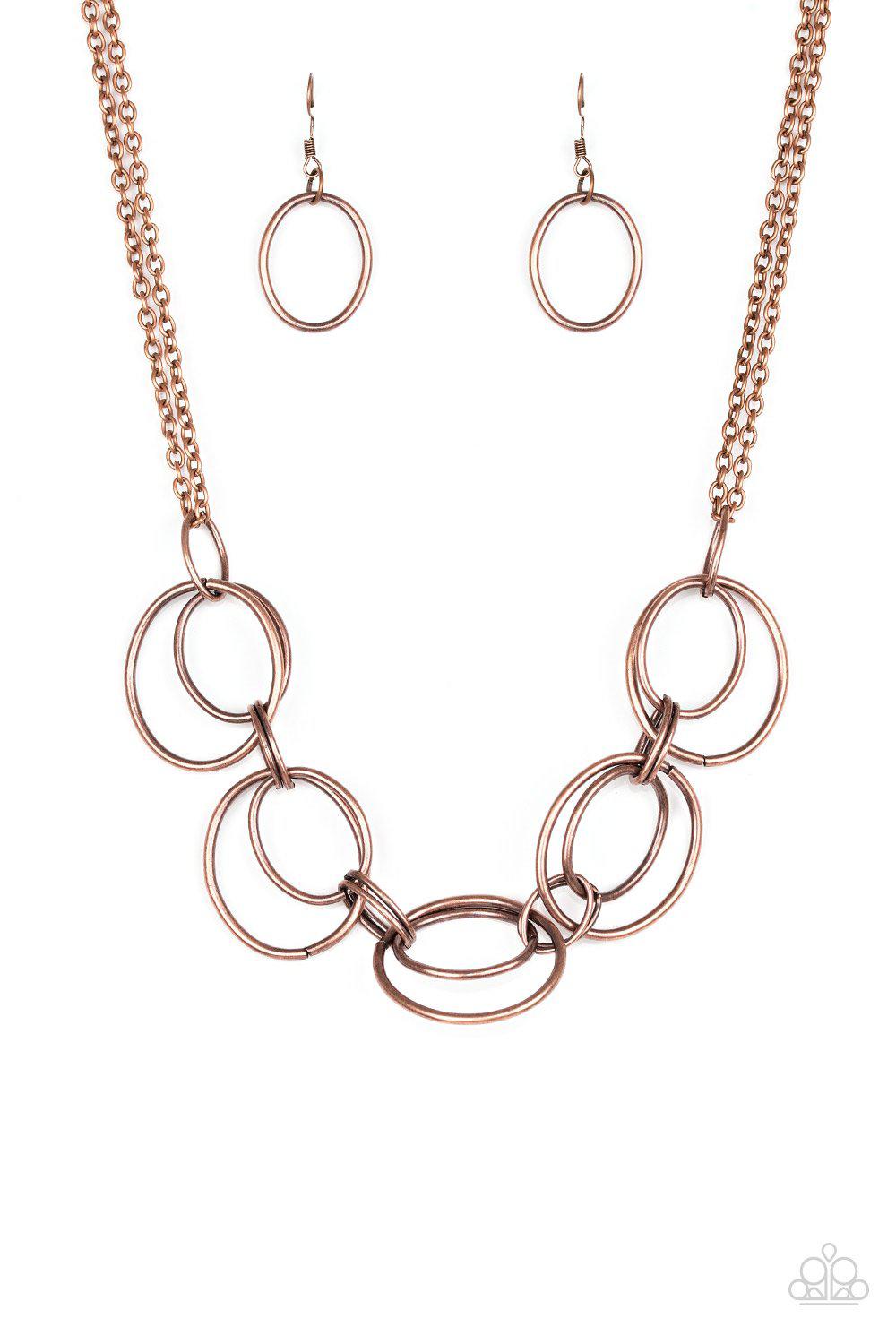 Urban Orbit Copper Necklace - Paparazzi Accessories- on model - CarasShop.com - Paparazzi Jewelry by Cara Jewels