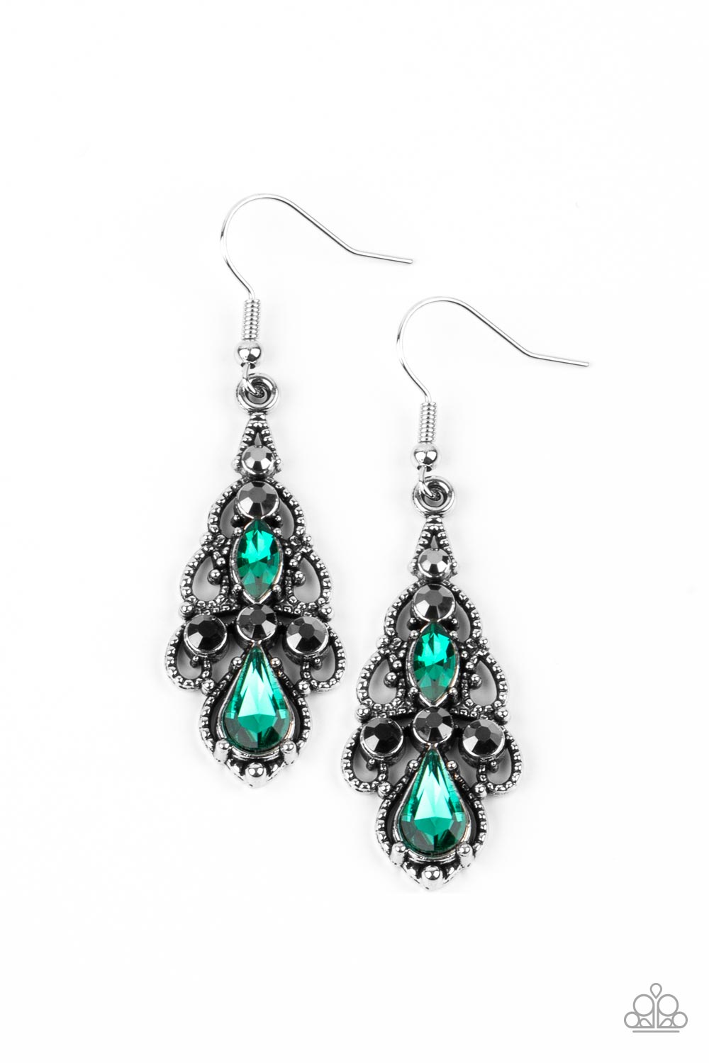 Urban Radiance Green and Hematite Rhinestone Earrings - Paparazzi Accessories- lightbox - CarasShop.com - Paparazzi Jewelry by Cara Jewels