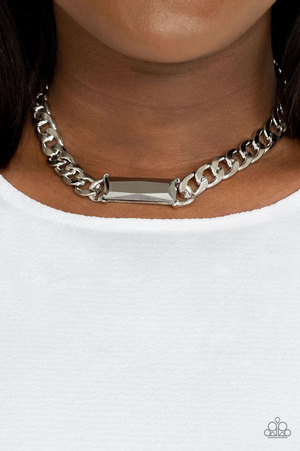 Urban Royalty Silver Chain and Hematite Rhinestone Necklace - Paparazzi Accessories- lightbox - CarasShop.com - Paparazzi Jewelry by Cara Jewels