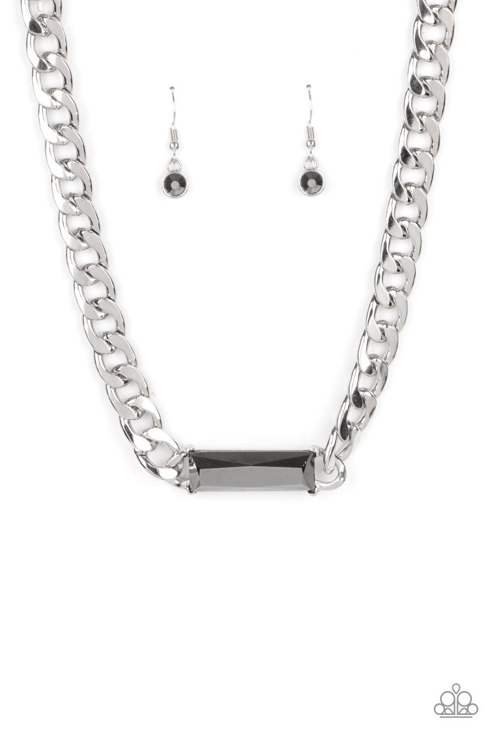 Urban Royalty Silver Chain and Hematite Rhinestone Necklace - Paparazzi Accessories- on model - CarasShop.com - Paparazzi Jewelry by Cara Jewels
