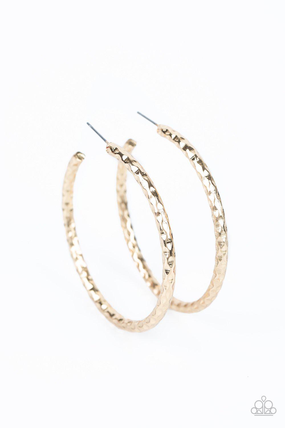 Urban Upgrade Hammered Gold Hoop Earrings - Paparazzi Accessories- lightbox - CarasShop.com - Paparazzi Jewelry by Cara Jewels
