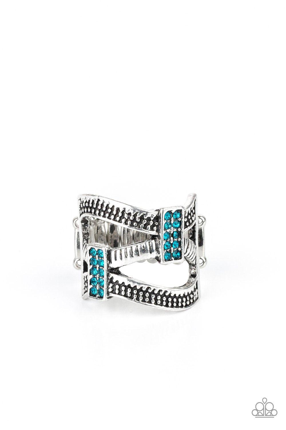 Urban Upscale Blue Rhinestone Ring - Paparazzi Accessories- lightbox - CarasShop.com - Paparazzi Jewelry by Cara Jewels