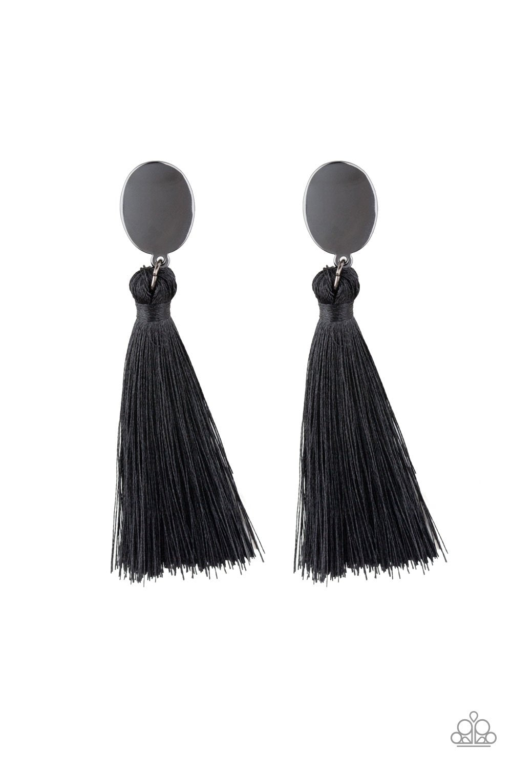 Va Va PLUME Black Tassel Earrings - Paparazzi Accessories- on model - CarasShop.com - Paparazzi Jewelry by Cara Jewels