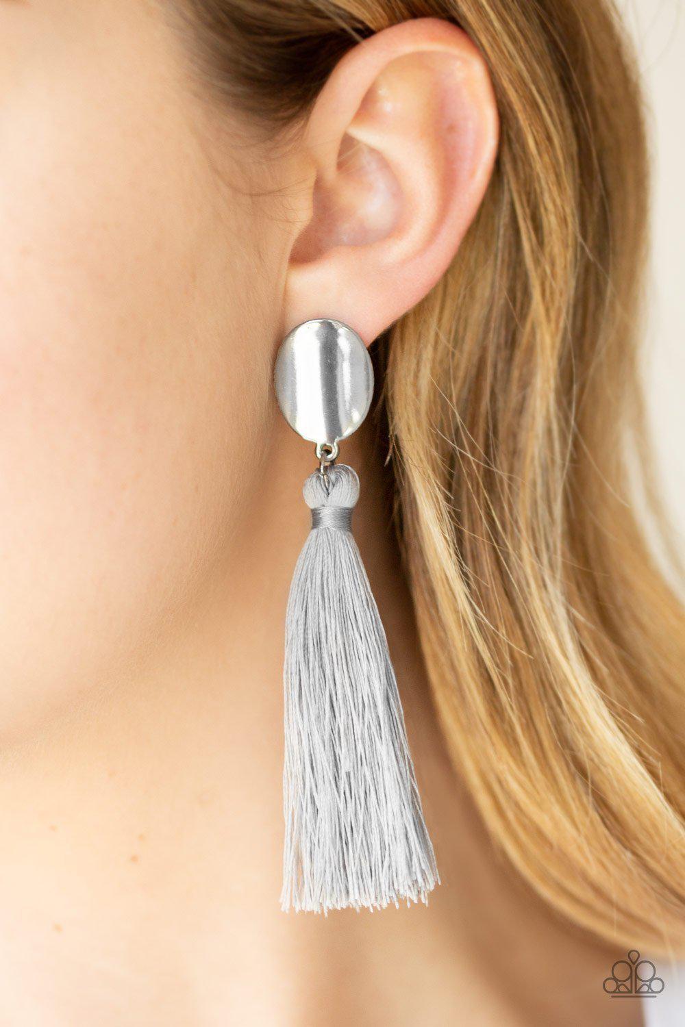 Va Va PLUME Silver Tassel Earrings - Paparazzi Accessories- lightbox - CarasShop.com - Paparazzi Jewelry by Cara Jewels
