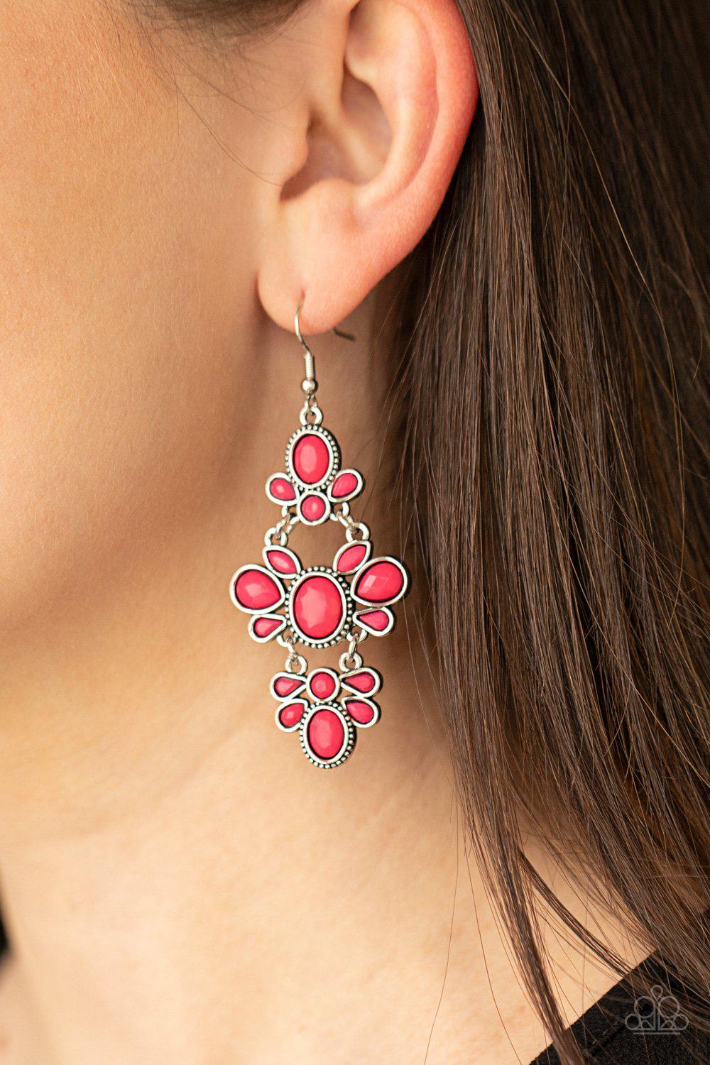 VACAY The Premises Pink Earrings - Paparazzi Accessories- on model - CarasShop.com - Paparazzi Jewelry by Cara Jewels