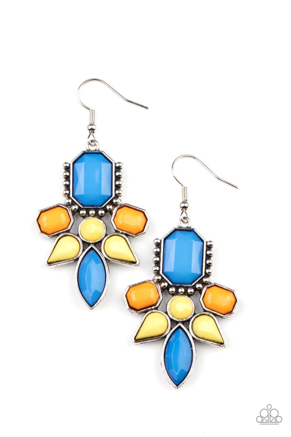 Vacay Vixen Multi Blue, Yellow and Marigold Earrings - Paparazzi Accessories- lightbox - CarasShop.com - Paparazzi Jewelry by Cara Jewels