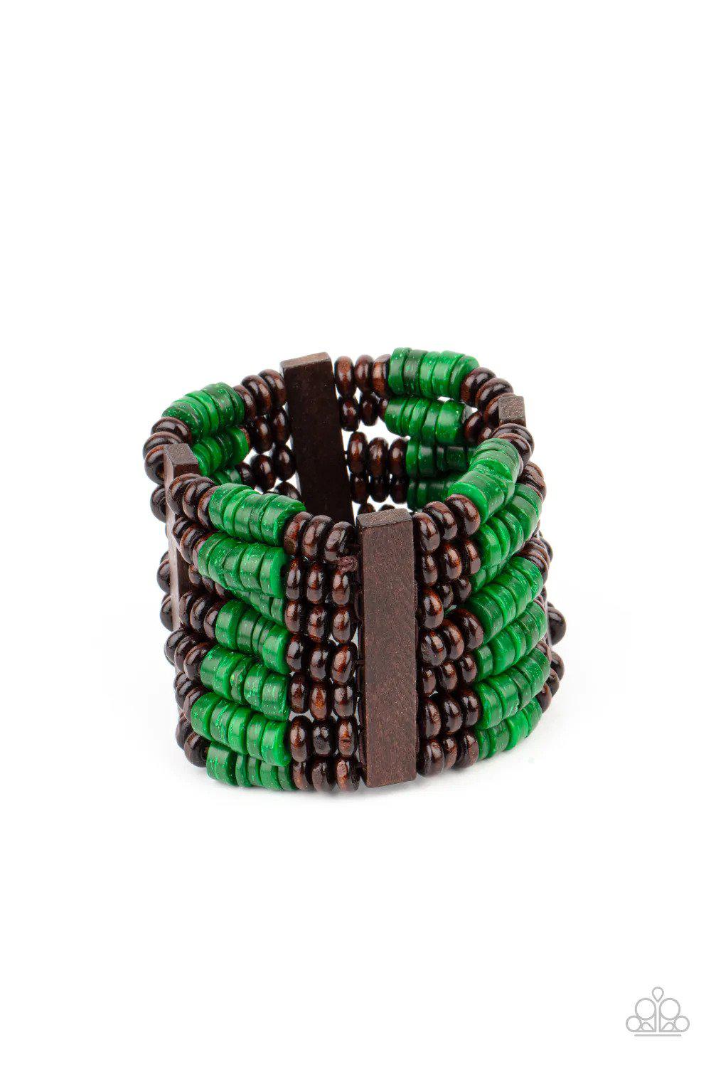 Vacay Vogue Green Wood Bracelet - Paparazzi Accessories- lightbox - CarasShop.com - Paparazzi Jewelry by Cara Jewels