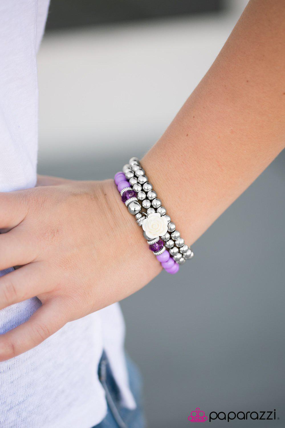 Valley Of The Flowers Purple Bracelet Set - Paparazzi Accessories- lightbox - CarasShop.com - Paparazzi Jewelry by Cara Jewels