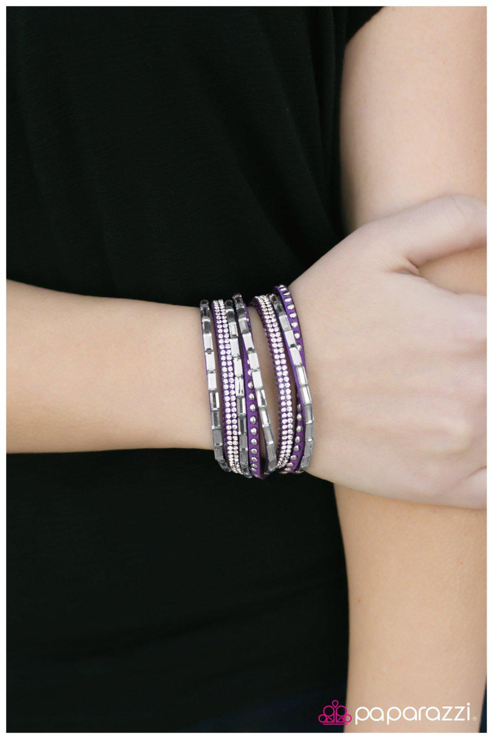 Varsity Team Purple and Silver Double-wrap Snap Bracelet - Paparazzi Accessories- lightbox - CarasShop.com - Paparazzi Jewelry by Cara Jewels