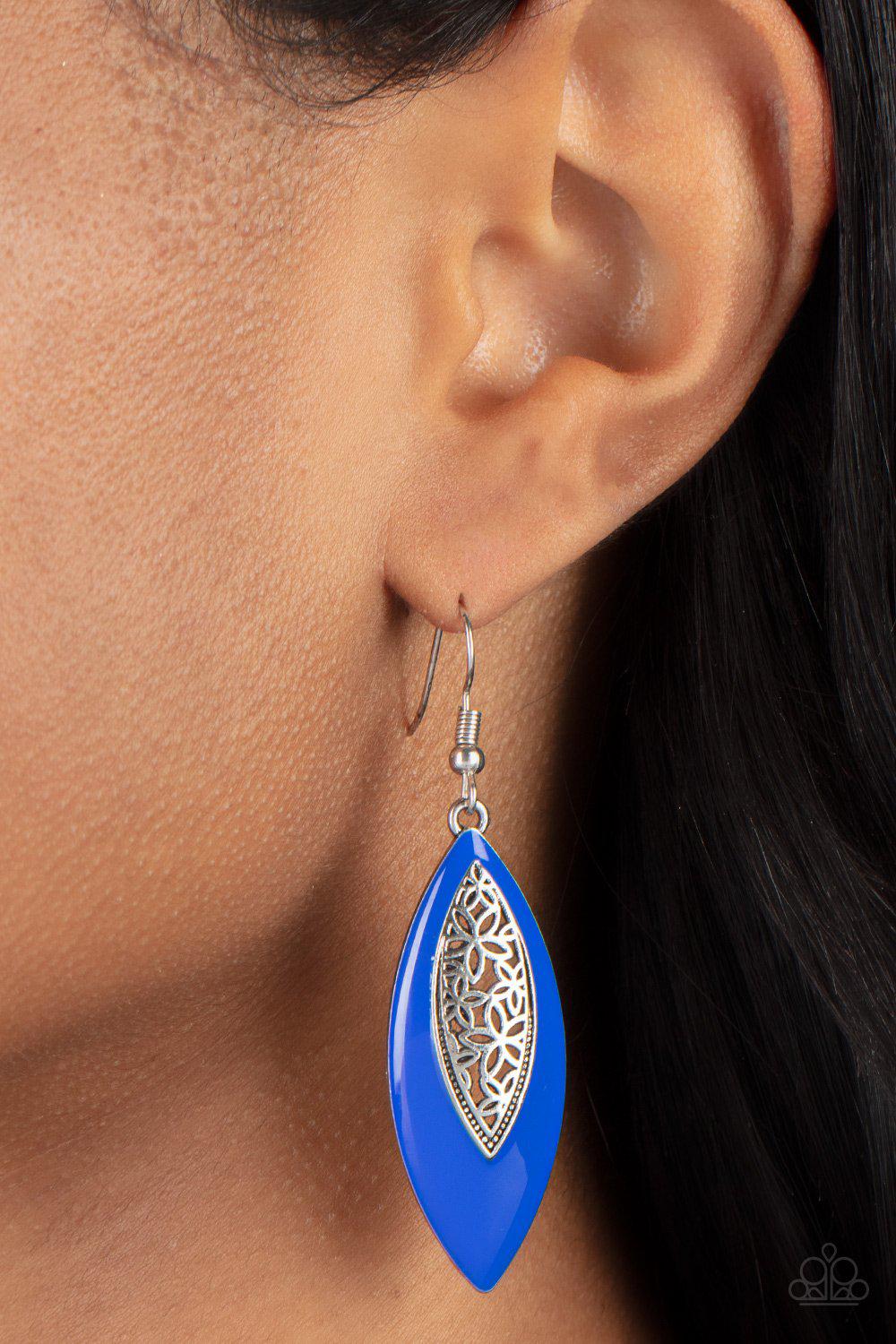 Venetian Vanity Blue and Silver Earrings - Paparazzi Accessories- lightbox - CarasShop.com - Paparazzi Jewelry by Cara Jewels