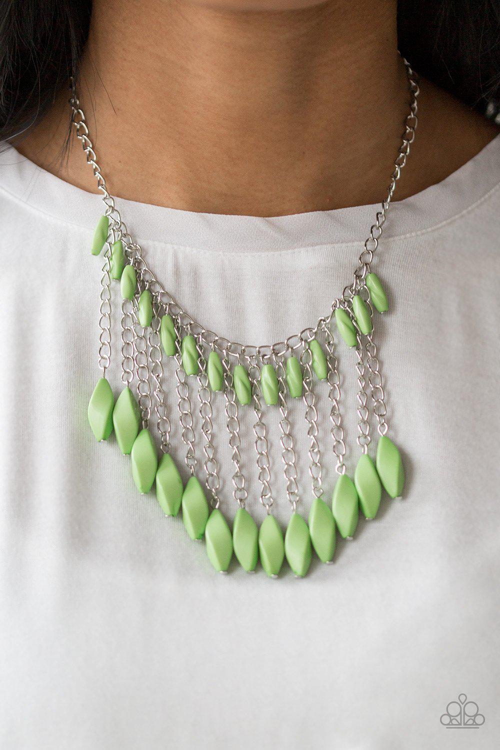 Venturous Vibes Green Necklace - Paparazzi Accessories- on model - CarasShop.com - Paparazzi Jewelry by Cara Jewels