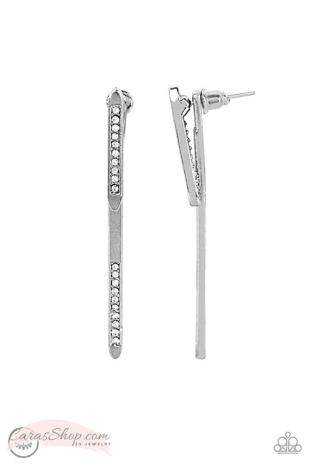 Very Important VIXEN White Double-sided Post Earrings - Paparazzi Accessories- on model - CarasShop.com - Paparazzi Jewelry by Cara Jewels